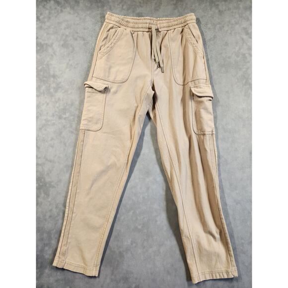 Athleta Farallon Cargo Crop Pants Womens Size 4 Tall Beige Drawstring Comfort - Picture 1 of 11